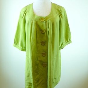 TWELFTH ST CYNTHIA VINCENT lime green 100%  SILK poet shirt top full sleeve M